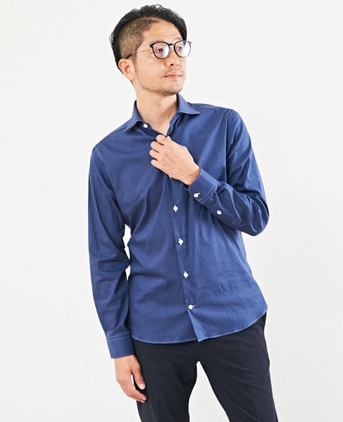 HITOYOSHI Wネームデニムライクワイドカラーシャツ 詳細画像 ブルー 11