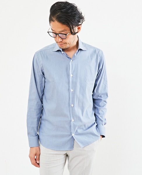HITOYOSHI Wネームデニムライクワイドカラーシャツ 詳細画像 ブルー 9