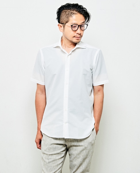 HITOYOSHI Wネーム エバレットサッカーワイドカラー半袖シャツ 詳細画像 ホワイト 1