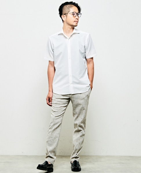 HITOYOSHI Wネーム エバレットサッカーワイドカラー半袖シャツ 詳細画像 ホワイト 10
