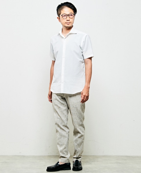 HITOYOSHI Wネーム エバレットサッカーワイドカラー半袖シャツ 詳細画像 ホワイト 11