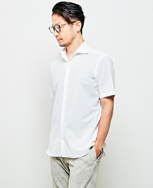 HITOYOSHI Wネーム エバレットサッカーワイドカラー半袖シャツ 詳細画像 ホワイト 9