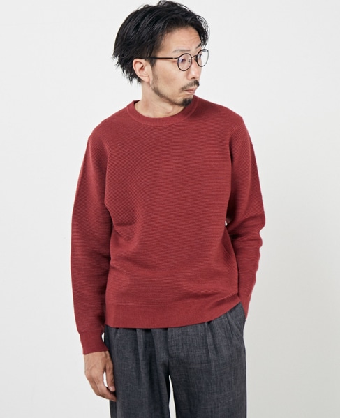 イージーケアリップルクルーネックニット 詳細画像 パープル 1