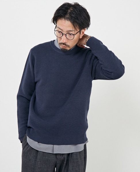 イージーケアリップルクルーネックニット 詳細画像 ネイビー 1