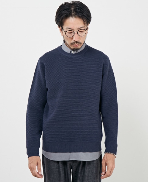 イージーケアリップルクルーネックニット 詳細画像 ネイビー 2