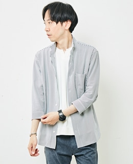 トリコットサッカーワンピースカラー7分袖シャツ