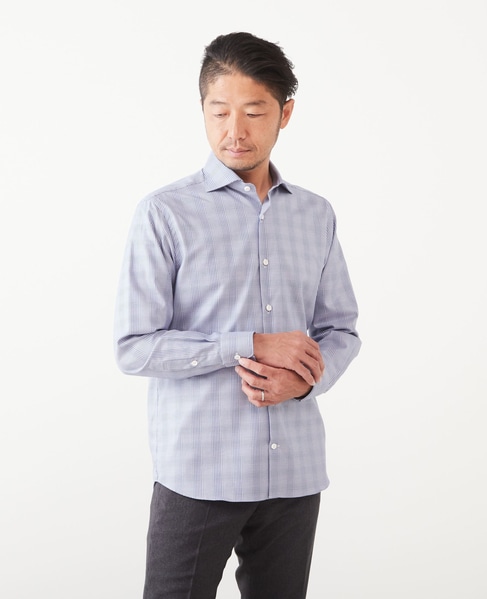 HITOYOSHI Wネーム ブルーパターンワイドカラーシャツ 詳細画像 グレンチェック 7