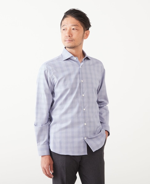 HITOYOSHI Wネーム ブルーパターンワイドカラーシャツ 詳細画像 グレンチェック 8