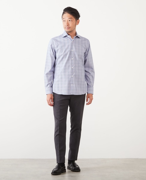 HITOYOSHI Wネーム ブルーパターンワイドカラーシャツ 詳細画像 グレンチェック 9