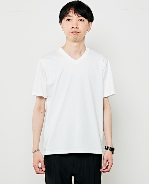 【WEB限定】ハイゲージスムースVネックTシャツ 詳細画像 ホワイト 2