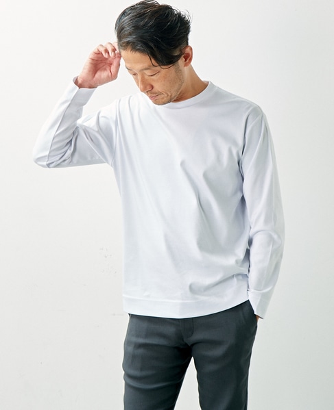 【WEB限定】シルケットスムースクルーネックロングスリーブTシャツ 詳細画像 ホワイト 1