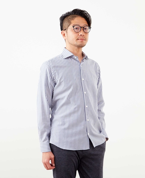 HITOYOSHI Wネーム モダンパターンワイドカラーシャツ 詳細画像 ネイビーストライプ 12