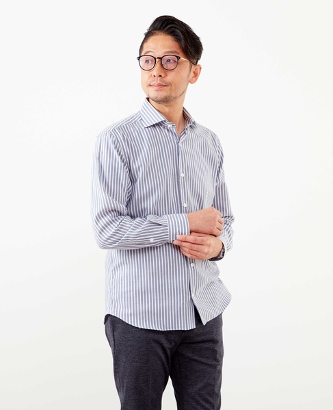 HITOYOSHI Wネーム モダンパターンワイドカラーシャツ 詳細画像 ネイビーストライプ 13