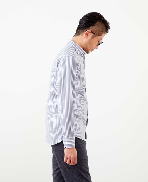 HITOYOSHI Wネーム モダンパターンワイドカラーシャツ 詳細画像 ネイビーストライプ 5