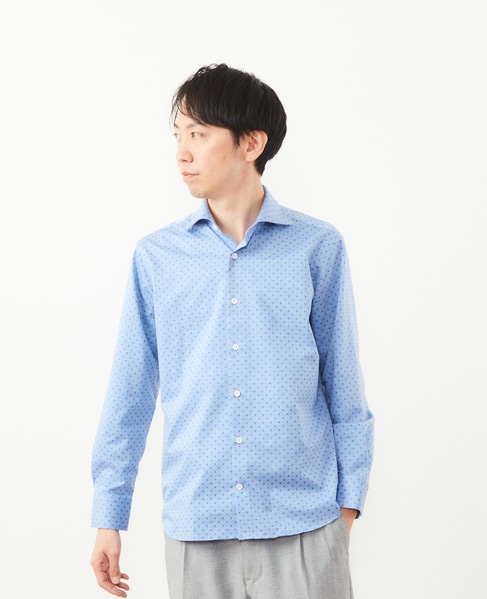 HITOYOSHI Wネーム クラシカルプリントジャージワイドカラーシャツ 詳細画像 ブルー 1