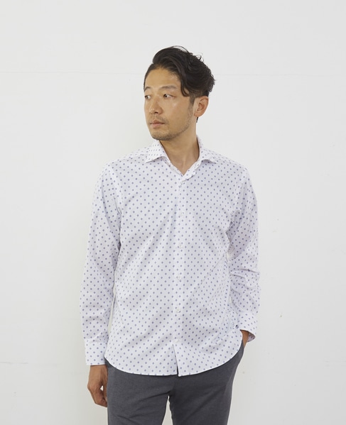 HITOYOSHI Wネーム モチーフプリントワイドカラーシャツ 詳細画像 ホワイト 1