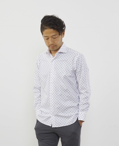 HITOYOSHI Wネーム モチーフプリントワイドカラーシャツ 詳細画像 ブルー 12