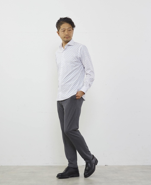 HITOYOSHI Wネーム モチーフプリントワイドカラーシャツ 詳細画像 ブルー 15