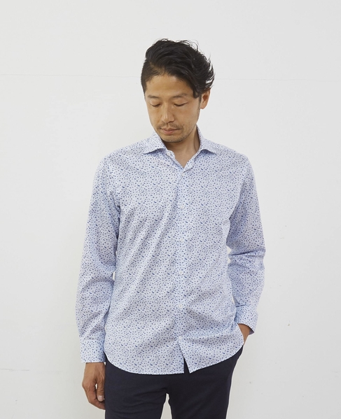 HITOYOSHI Wネーム モチーフプリントワイドカラーシャツ 詳細画像 ブルー 16