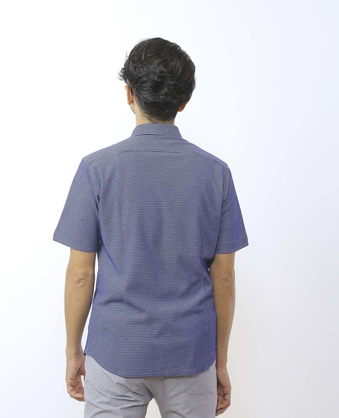 クールマックスハニカムボーダーホリゾンタルカラー半袖カットシャツ 詳細画像 ブルー 4