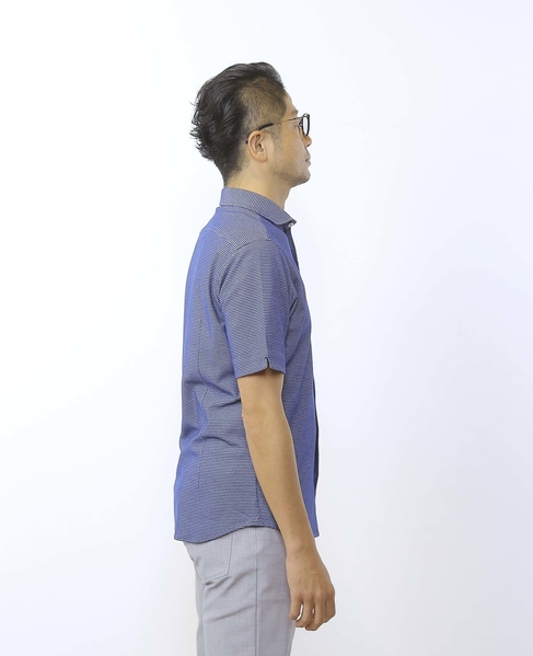 クールマックスハニカムボーダーホリゾンタルカラー半袖カットシャツ 詳細画像 ブルー 5
