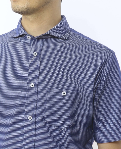 クールマックスハニカムボーダーホリゾンタルカラー半袖カットシャツ 詳細画像 ブルー 6