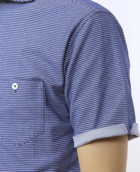 クールマックスハニカムボーダーホリゾンタルカラー半袖カットシャツ 詳細画像 ブルー 8