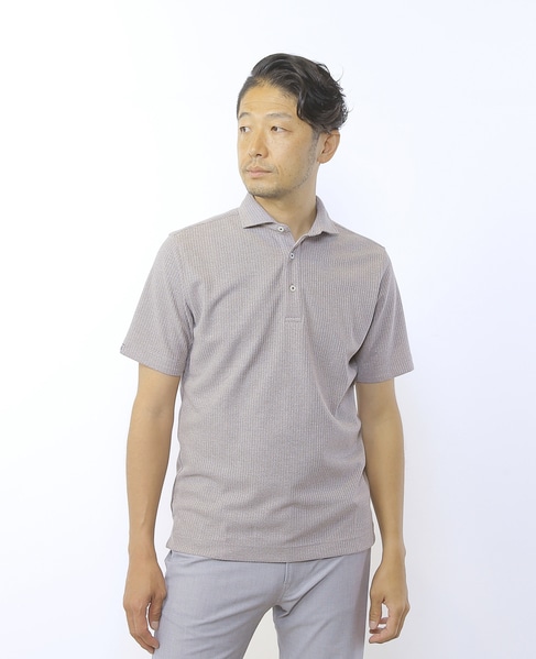 リンクスストライプホリゾンタルカラー半袖ポロシャツ 詳細画像 ライトグレー 1