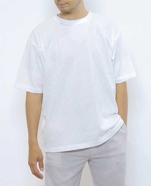 【MASTER FRAME/マスターフレーム】幾何柄ジャガードクルーネックTシャツ 詳細画像 ホワイト 1