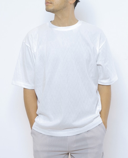 【MASTER FRAME/マスターフレーム】幾何柄ジャガードクルーネックTシャツ 詳細画像 ホワイト 14