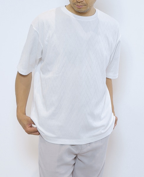 【MASTER FRAME/マスターフレーム】幾何柄ジャガードクルーネックTシャツ 詳細画像 ホワイト 2