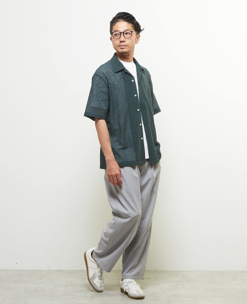 テクスチャーメッシュオープンカラーシャツ 詳細画像 グリーン 15