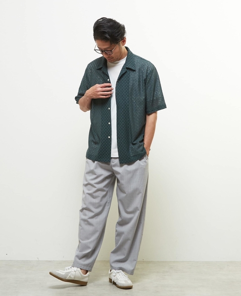 テクスチャーメッシュオープンカラーシャツ 詳細画像 グリーン 16