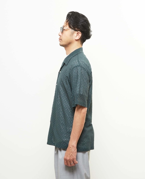 テクスチャーメッシュオープンカラーシャツ 詳細画像 グリーン 3