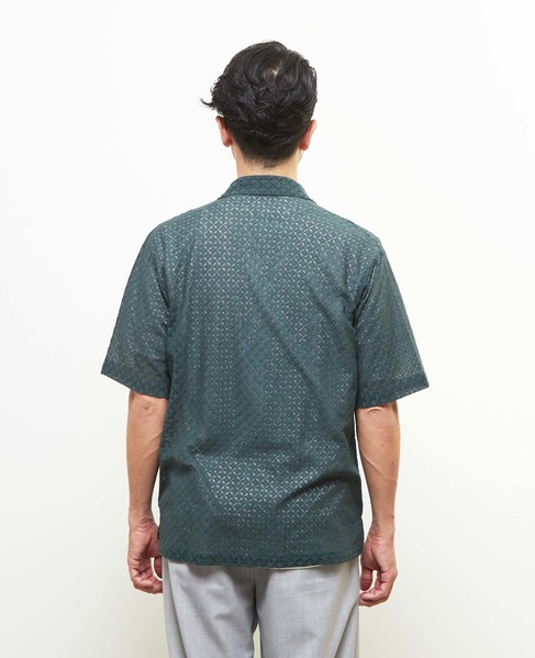 テクスチャーメッシュオープンカラーシャツ 詳細画像 グリーン 4