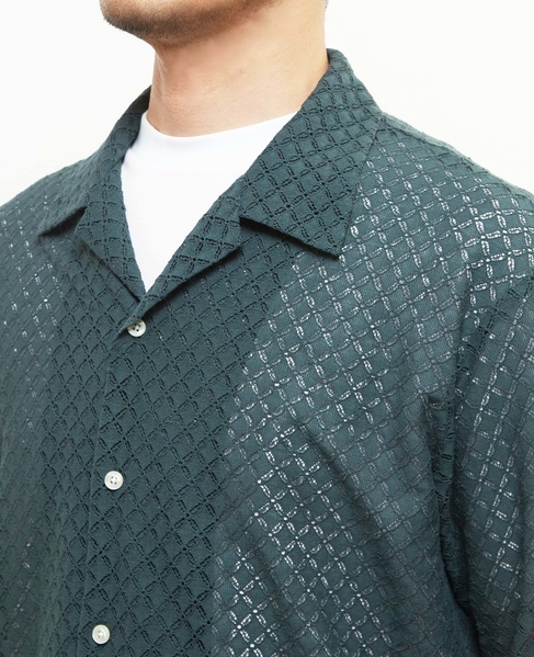 テクスチャーメッシュオープンカラーシャツ 詳細画像 グリーン 6