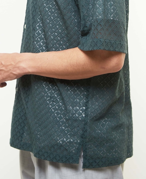 テクスチャーメッシュオープンカラーシャツ 詳細画像 グリーン 7