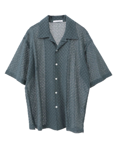 テクスチャーメッシュオープンカラーシャツ 詳細画像 グリーン 9