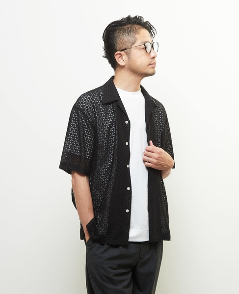テクスチャーメッシュオープンカラーシャツ 詳細画像 ブラック 3