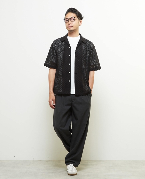 めめざわページ テクスチャーメッシュオープンカラーシャツ｜MEN'S MELROSE