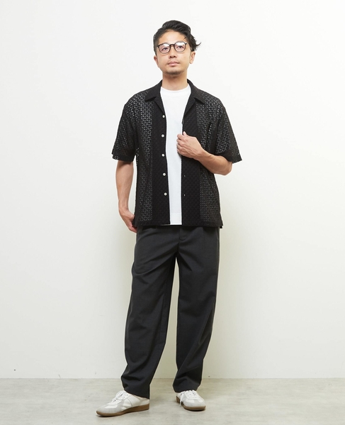 テクスチャーメッシュオープンカラーシャツ 詳細画像 ブラック 5