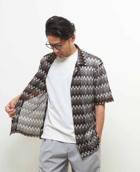 テクスチャージグザグメッシュオープンカラーシャツ 詳細画像 ベージュ 10