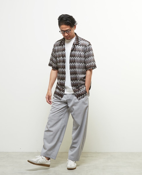 テクスチャージグザグメッシュオープンカラーシャツ 詳細画像 ベージュ 12