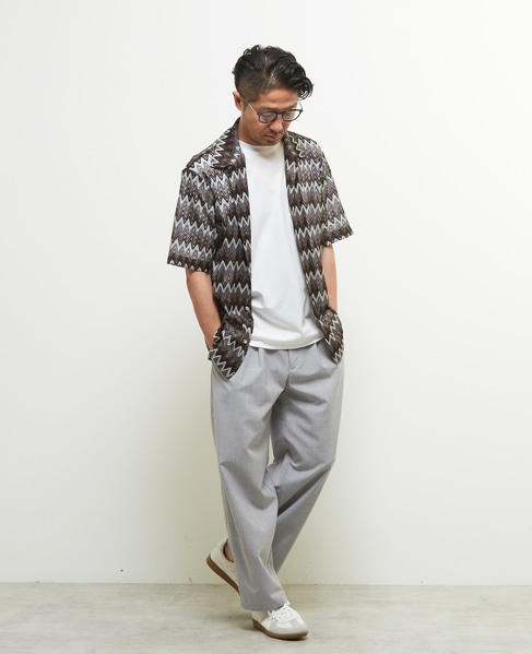 テクスチャージグザグメッシュオープンカラーシャツ 詳細画像 ベージュ 13