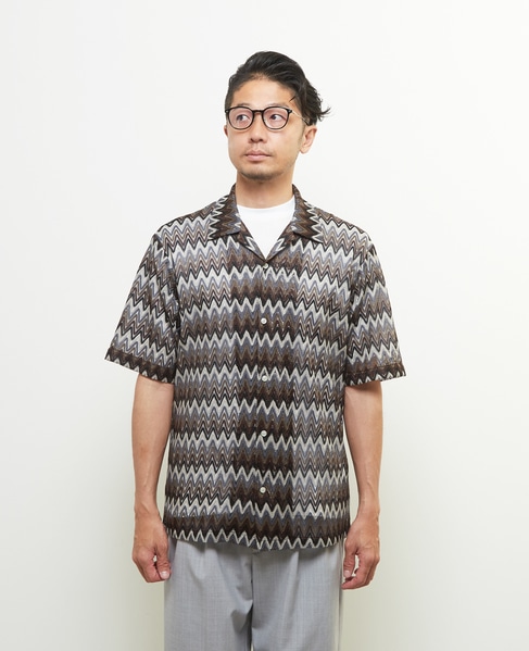 テクスチャージグザグメッシュオープンカラーシャツ 詳細画像 ベージュ 2