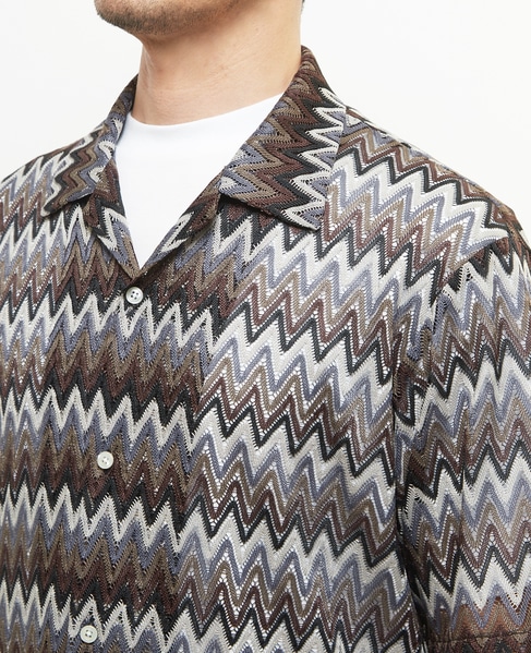 テクスチャージグザグメッシュオープンカラーシャツ 詳細画像 ベージュ 6