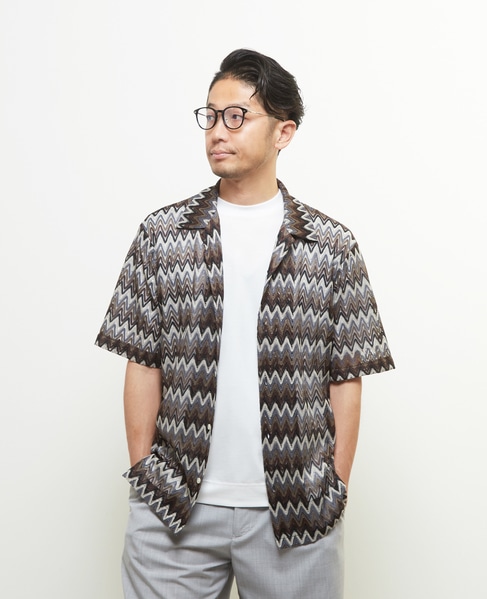 テクスチャージグザグメッシュオープンカラーシャツ 詳細画像 ベージュ 9