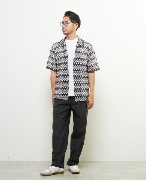 テクスチャージグザグメッシュオープンカラーシャツ 詳細画像 ネイビー 5