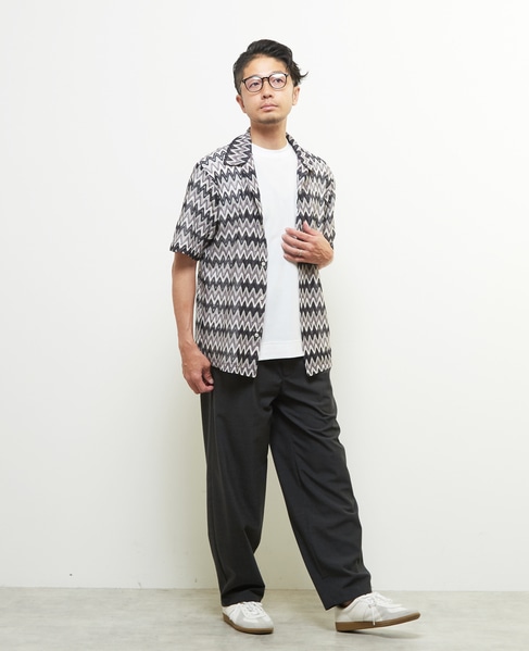 テクスチャージグザグメッシュオープンカラーシャツ 詳細画像 ネイビー 6