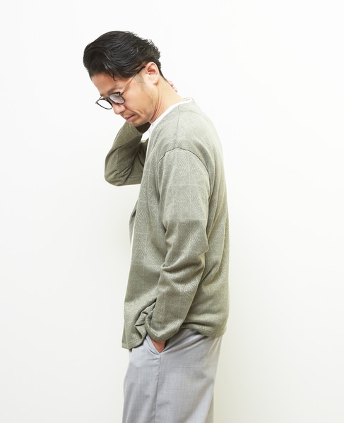 ジャガードメッシュボタンレスカーディガン 詳細画像 セージ 9